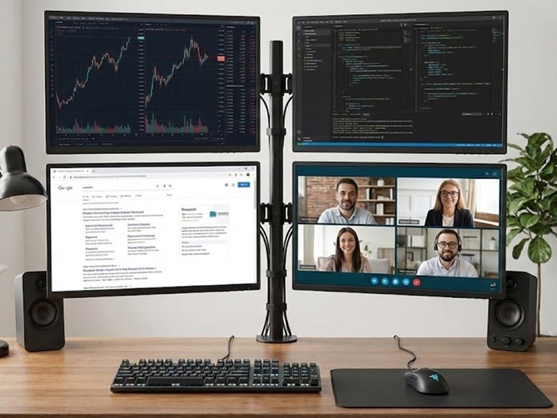 Quad Monitor Stand – Furnotix Monitor Stand for 4 Screens- real life usage