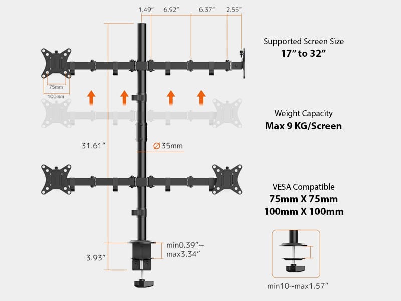 Heavy duty C-clamp base for 4 monitor mount.