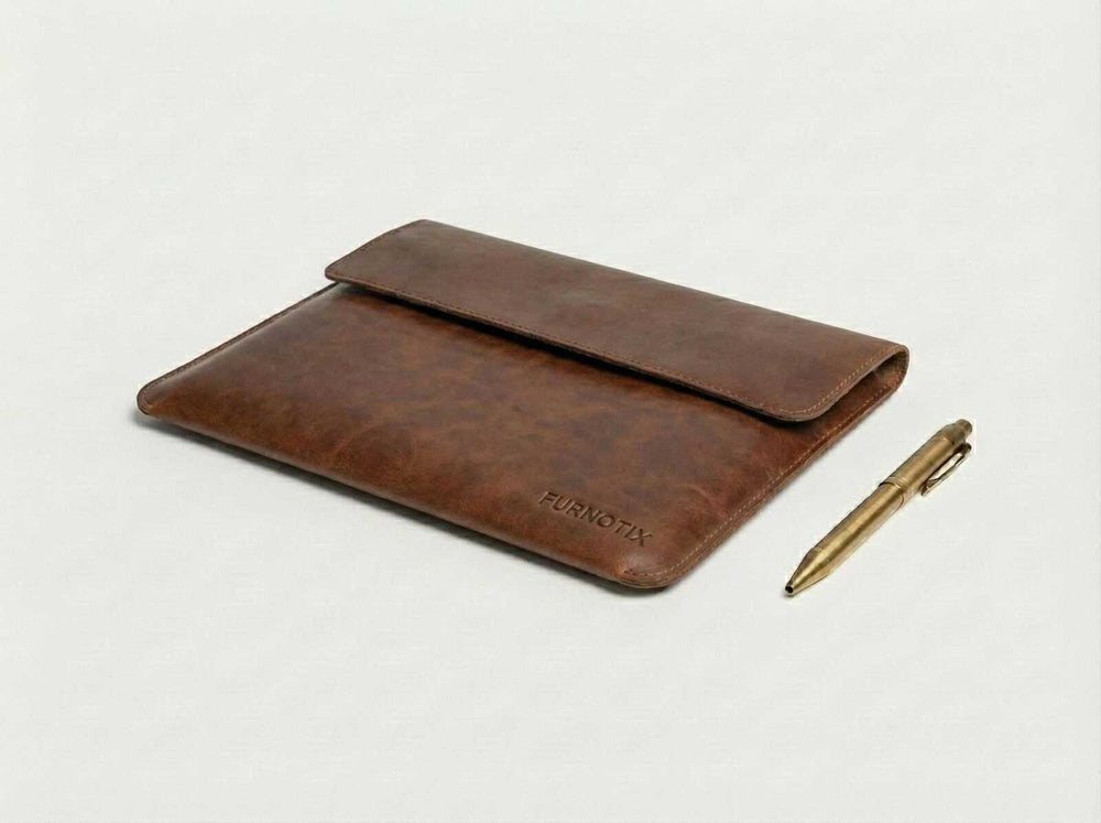 Orgemy premium brown leather sleeve for MacBook Pro 16 inch with pen.