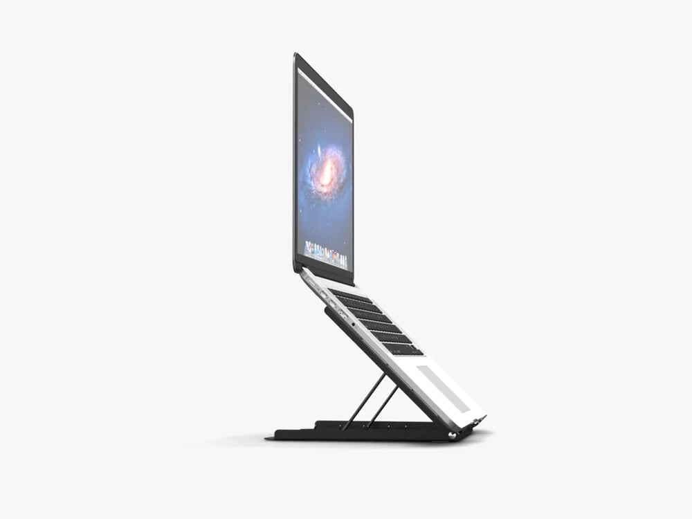 Side view of notebook holder showing adjustable angle mechanism.