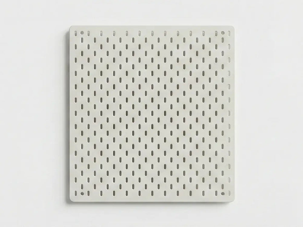 Orgemy white modular pegboard panel 19x20 inches with vertical slots.