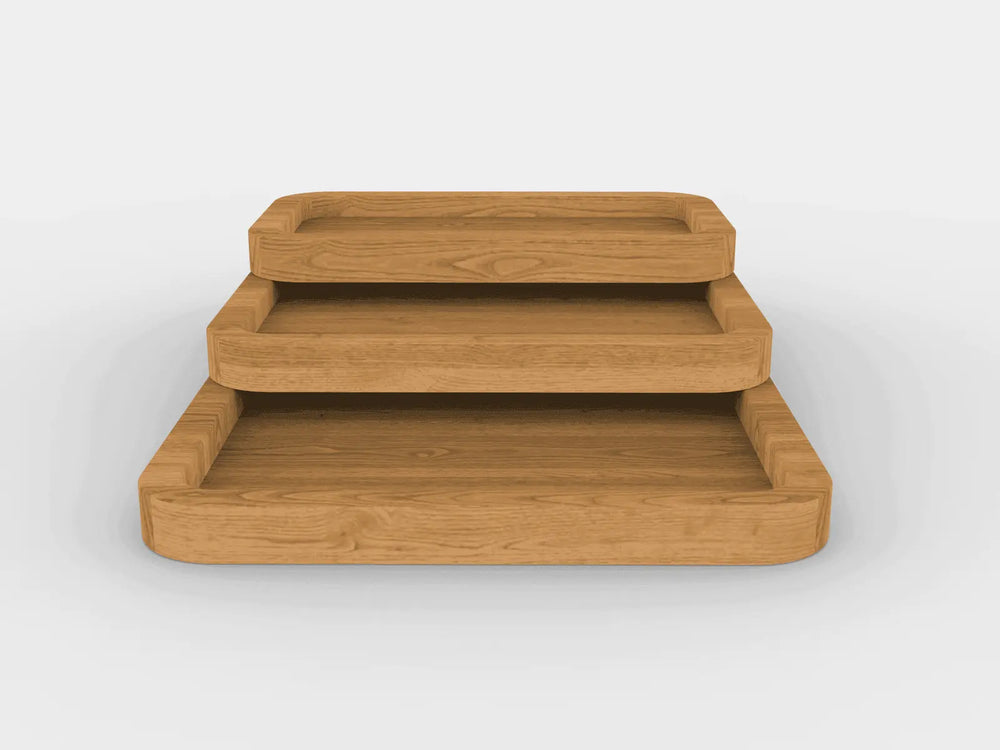 3-piece storage desk tray set in light and dark solid wood by Orgemy