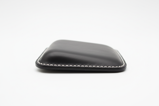 Orgemy leather mouse wrist rest side profile showing slim memory foam form