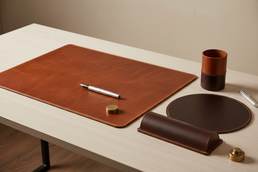 Leather Desk Essentials Bundle – Full-Grain Set | Orgemy