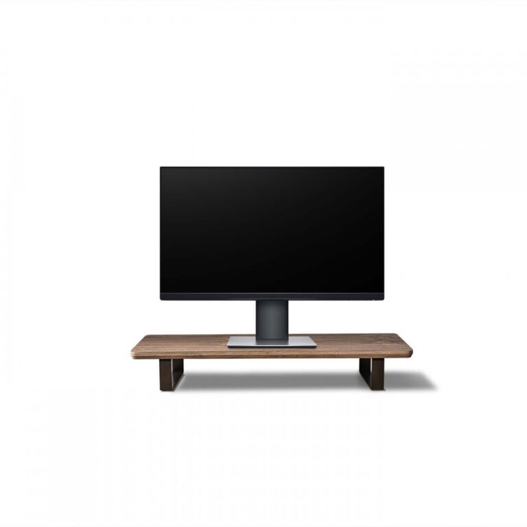 Small Desk Shelf Monitor Stand  – Classic – Walnut – Black