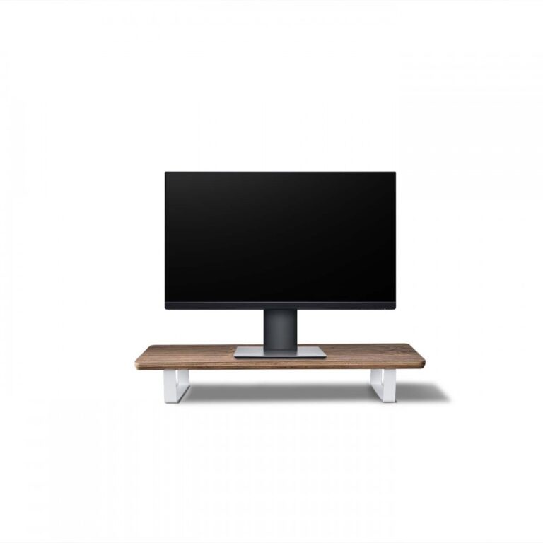 Small Desk Shelf Monitor Stand  – Classic – Walnut – White
