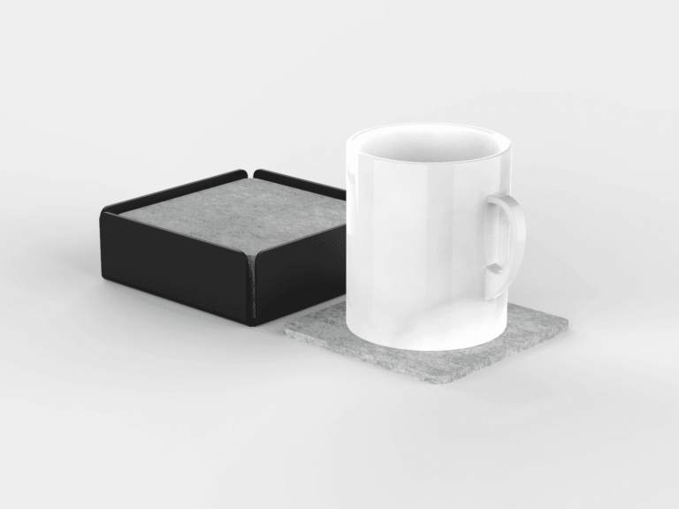 Felt Coasters with Metal Holder – Set of 6